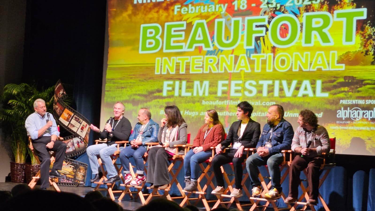 Our cast and crew participating in a panel at the 2025 Beaufort Film Festival for 'Ms. Rossi Meets the Mob'